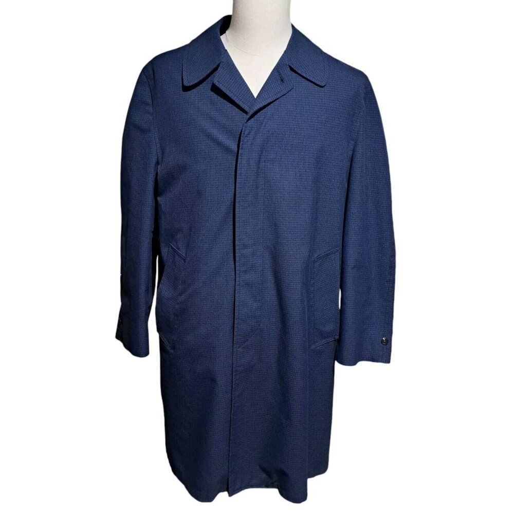 Rainfair 40R Black Blue Houndstooth Rain Coat Detachable Fleece Liner 48" Chest